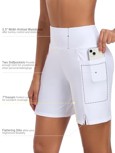Ocean Blues Women's White Swim Shorts 7" High Waisted Swimming Costume Bottoms Tummy Control Swimsuits Beach Shorts Size Small - Image 2