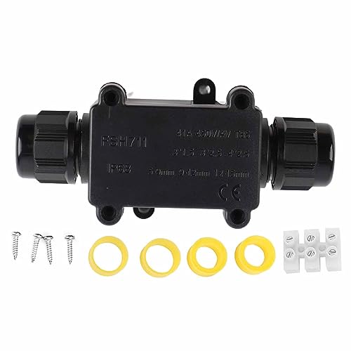 IP68 Junction Box, Waterproof Outdoor 2-Way Underground Cable Line Black Plastic Protection Connector Joint for Communication,110 x 48 x 35mm