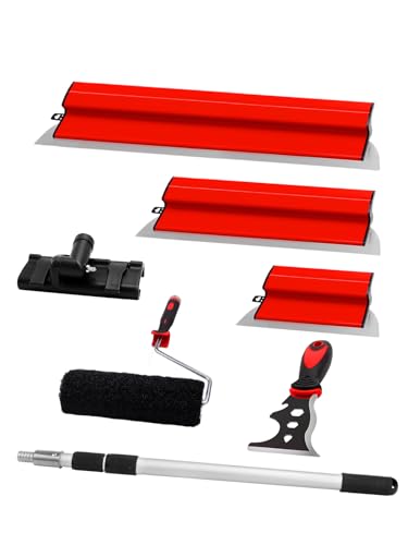 AZUNO Drywall Skimming Blade Set| 10 24 32 Inch Stainless Steel Skimming Blades| 27-60 Extension Handle Compound Roller & Putty Knife for Wall & Ceiling Finishing