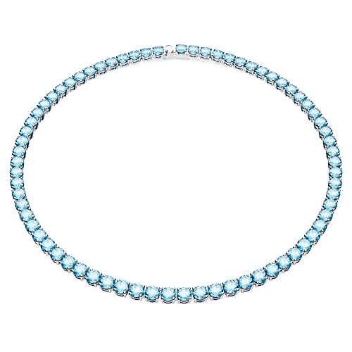 Swarovski Matrix Tennis Halskette, Blaues und Rhodiniertes Schmuckstück mit Strahlenden Swarovski Kristallen