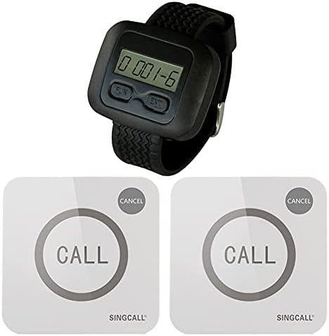 SINGCALL Wireless Calling System,Calling System for Cafe Restaurant Hotel Bank,Call Staff,Pack of 2 Pagers and 1 Watch