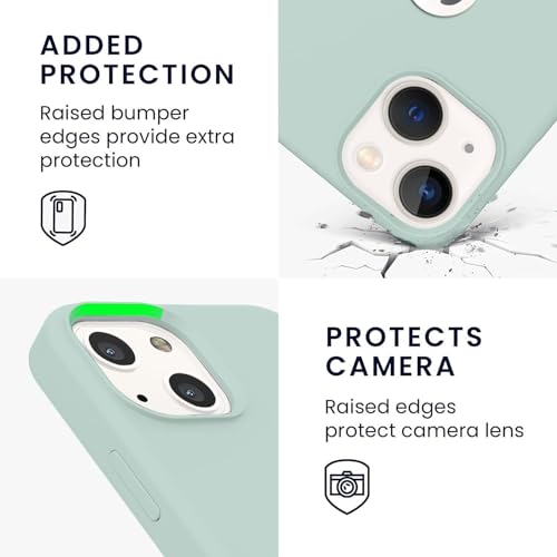 Image of VONZEE Microfiber Logo Cut Cover Compatible for iPhone 13 Case Cushion Liquid Soft Silicone Gel Rubber Phone Cases Non-Slip Full Body Protective Shockproof Back Cover 6.1 inch, Mint Green