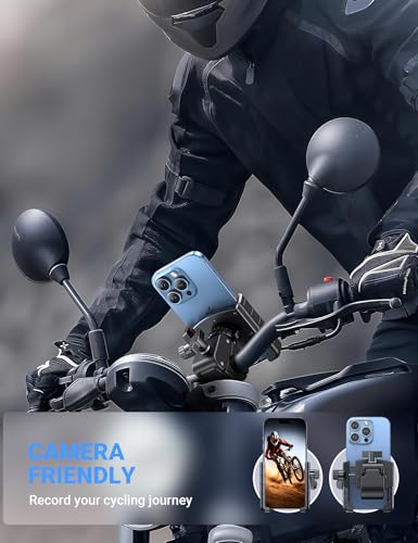 Coolpow Bike Phone Holder for Bike【Camera Friendly】 Ultra Stable Motorcycle Phone Mount【1s Lock】 Bike Cell Phone Holder Clamp for iPhone 17 Pro Max 16 15 14, All 4.7-7