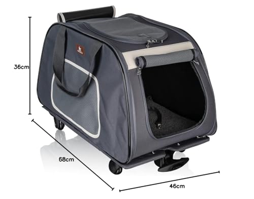 Knuffelwuff Faltbarer Hunde Trolley Transporttasche Hundewagen rollbar mit Griff M-L 68x36x46cm