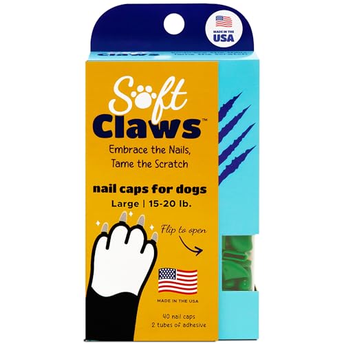 Image of Soft Claws Nail Caps for Dogs with Non-Slip Design Made in USA - 40 Dog Nail Covers for Long-Lasting Protection of Floors and Furniture - Green, Large