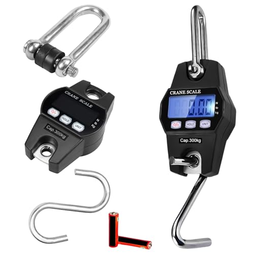 Báscula colgante digital portátil, 300 kg, báscula digital con gancho, báscula electrónica de grúa con pantalla LCD y sensor de muelle de recarga preciso para viajes, vida familiar, maletín, pesca