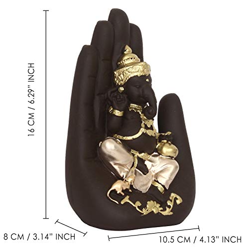 Image of eCraftIndia Golden Handcrafted Palm Ganesha Polyresin Showpiece (12.5 cm x 7.5 cm x 17.5 cm, Black)