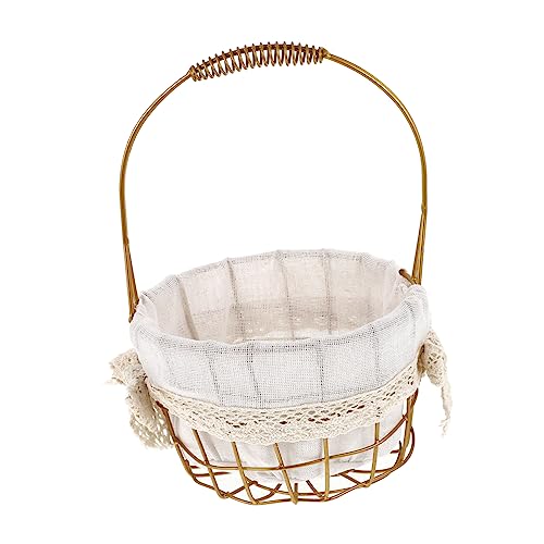ERINGOGO Vintage Decor Handheld Flower Basket | Iron Flower Basket with Cloth | Wedding Flower Girl Baskets | Petal Basket Candy Storage Basket Home Decor