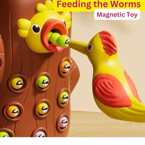 Image of Happy Hues Sorting & Stacking Toy- Skills Enhancement Motor Skill Toys for Toddlers /Kid -Magnetic- Capture The Worms Toys | Early Educational-Montessori Toy (Woodpecker)