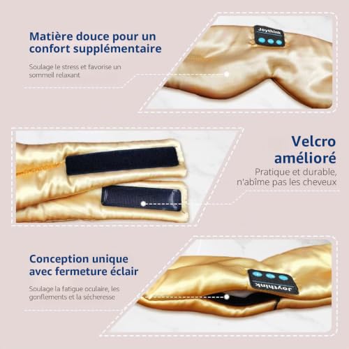 Joythink Masque de Sommeil Bluetooth avec Écouteurs, Masque de Nuit Occultant, Casque de Sommeil Sans Fil pour Dormir sur le Côté, Voyage, Sieste, Avion Doré Champagne – vue 7