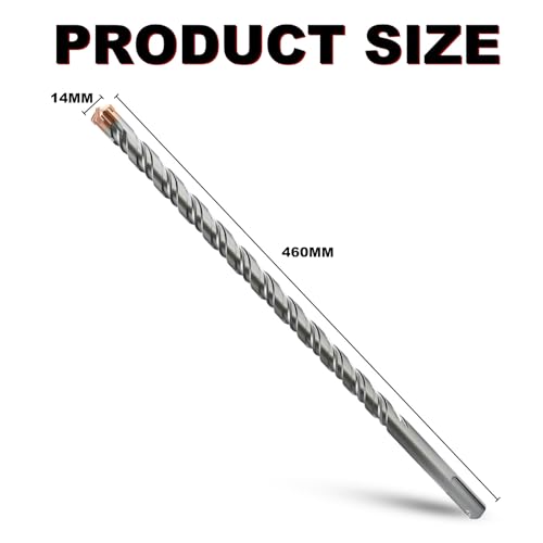 METOTY SDS Plus Hammer Drill Bit 14mm×460mm, with 4 Carbide Cutting Edges, Head with Coating, Masonry Drill, Hammer Drill - Image 2