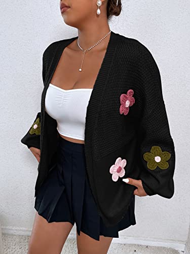 Makemechic Women's Plus Size Graphic Print Button Front V Neck Cardigan Sweater Floral Black 2Xl #TOP3