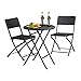 Relaxdays 10020758_46 Set Tavolo e Sedie da Campeggio BASTIAN, Pieghevoli, 3 Pezzi, Rattan, HxLxP 75,5x60x60 cm, Nero