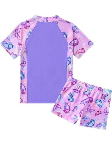 Image of Girls Swimsuit Colorful Short Sleeve Bathing Suits UPF 50+ Rash Guard Set Two Piece Summer Swimwear