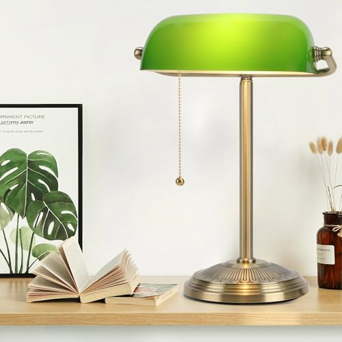 BNYFDC Bankers Lamp, Green Desk Lamp with Brass Finish,...