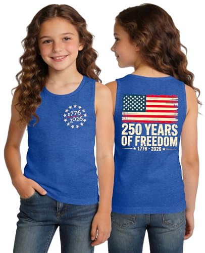 Image of Ithalt Girls 4th of July Tank Top for Kids Boys USA Patriotic Shirt American Flag Tshirt Red White and Blue Sleeveless