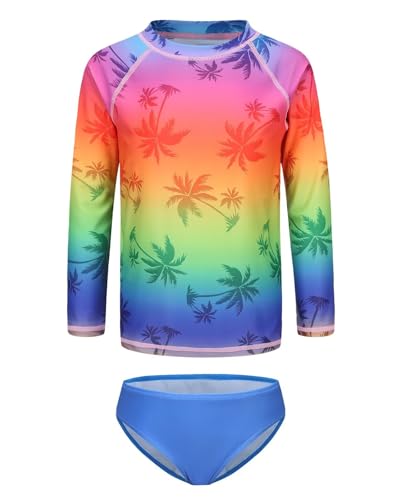 Image of Girls Long Sleeve Rash Guard Set Tie Dye Bathing Suits Two Piece Swimsuits for Kids Swim Shirts 3-16 Years