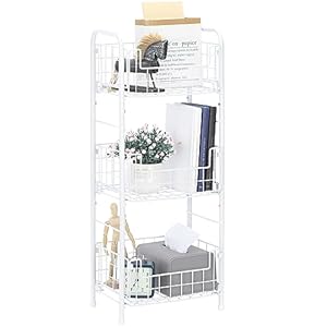 SHINOSKE Freestanding Bathroom Shelving Unit,3 Tier Metal Shelf,Bathroom Storage Shelf Basket Shelf for Bathroom,Kitchen,Living Room,Can Accommodate Toiletries Home Office Supplies – White