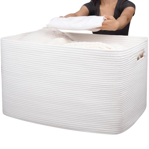 OIAHOMY 118L XXXLarge Cotton Rope Storage Basket, Oversized Blanket & Towel Basket