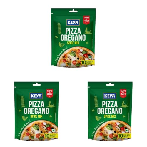 Image of Keya Pizza Oregano Multipack 40g | 10 sachets inside of (4 /4.5g) | Premium All Natural & Healthy Italian Spice Blend for Pizza, Pasta | Sprinkler | No Artificial Flavours and Colours | 40g (Pack of 3)