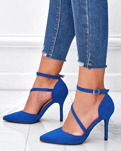 Image of Women's Pointed Toe High Heel Pumps, Elegant Asymmetric Cross Strap D'Orsay Stiletto Strappy Heels, Glossy Patent Dress Shoes for Wedding, Party, and Office