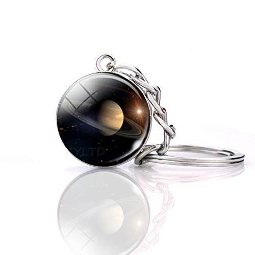 JWPavilion Solar System Planet keychain Accessories Pendant Glow In The Dark Galaxy Crystal Glass Ball Key Chain Rings Creative Gifts For Women Men Charms Luminous Globe Llaveros Keyring(Saturn)