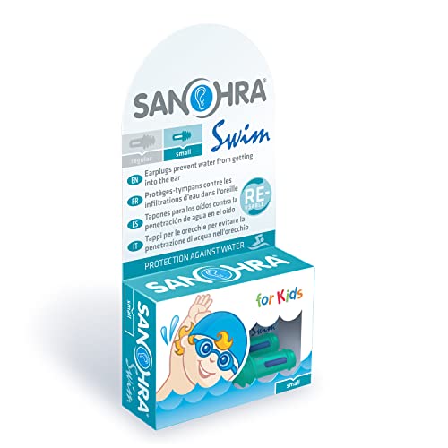 SANOHRA swim – Ohrstöpsel für Kinder & kleine Gehörgänge | Wiederverwendbarer Gehörschutz beim Schwimmen, Baden & Duschen | Wasserschutz für empfindliche Ohren | Made in Germany
