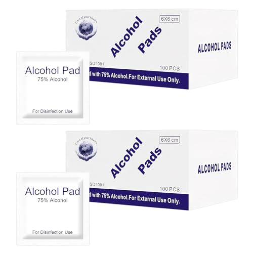 200Pcs Alkoholtupfer Alcohol Wipes Alcohol Pads Alkoholpads Alkoholtücher Alkohol Pads Alkohol Tupfer Einzeln verpackt für Sauber Handy Tastatur Tisch Tischen und Stühlen,6×6cm