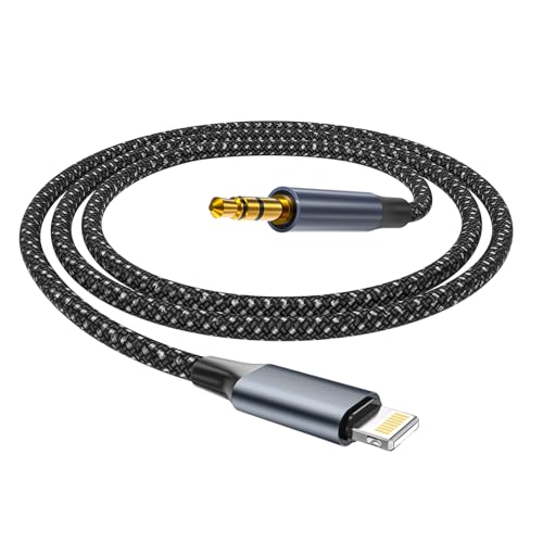 Adaptador Lightning a Jack 3.5mm, MFi Certificado 1M Cable Auxiliar Coche iPhone, Adaptador jack a lightning Compatible con iPhone 14/13/12/11/XS/XR/8, iPad Pro, para Autorradio/Altavoces/Auriculares