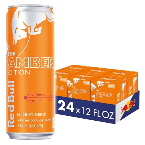 Image of Red Bull Amber Edition Energy Drink, Strawberry Apricot, with 114mg Caffeine plus Taurine & B Vitamins, 12 Fl Oz, 6 Packs of 4 Cans (Pack of 24)