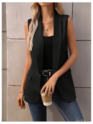 GORGLITTER Women's Sleeveless Blazer Vests Open Front Lightweight Work Office Long Blazer Outerwear Trendy Fall 20254