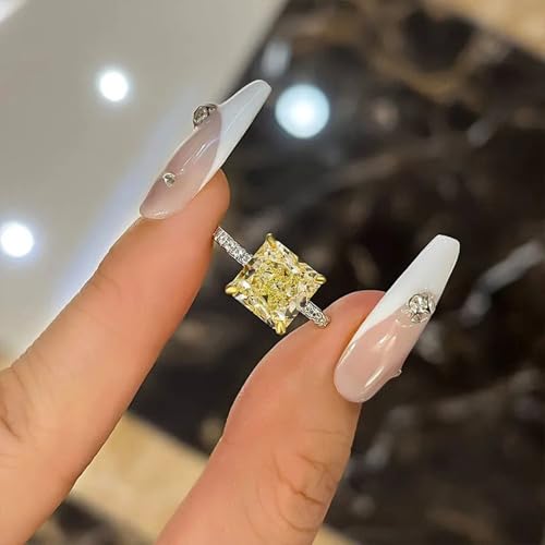 White Gold Plated Yellow Square Cubic Zirconia Inlaid Shining Chic Engagement Rings Wedding Bridal Band Promise Rings Evening Parties Anniversary Valentine's Day Gifts Eternity Bands for Women