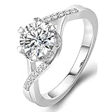 Moissanite Rings for Women Vintage Style, Promise Ring White Gold 14K Round with Moissanite Size Q 1/2