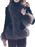 REALFUR NU-150 Women's Fashion Black Real Mongolian Lamb Sheep Curly Fur Jacket With Fluffy Big Fur Lapel Collar Sexy Coat (US, Alpha, Small, Regular, Regular, Black)