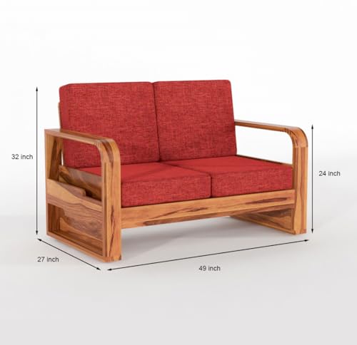 Image of Sheesham Wooden 6 Seater Sofa Set for Living Room | Solid Wood Sofa with Side Pocket Storage & Cushion | Rosewood Sofa for Home & Office | Lounge (Honey with Red Cushion, 6 Seater)