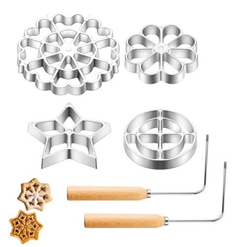 Rosette and Timbale Set, Bunuelos Cookie Mold with Handle, Funnel Cake Maker Kit with Interchangeable Heads, Cooking Stamp Molds Cookie Cutter Tool, For Baking Kitchen(6-piece set)