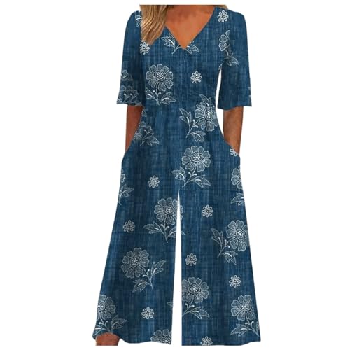 Mono mujer boho estampado media manga cuello V pantalones rectos casuales con bolsillos mujer