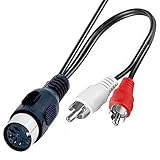 erenLine® Spezialausführung: Audio DIN-Cinch Adapter mit externem Massekabel (DIN Belegung: Wiedergabe); 5-polige DIN Buchse auf 2x Cinch Stecker + Massekabel