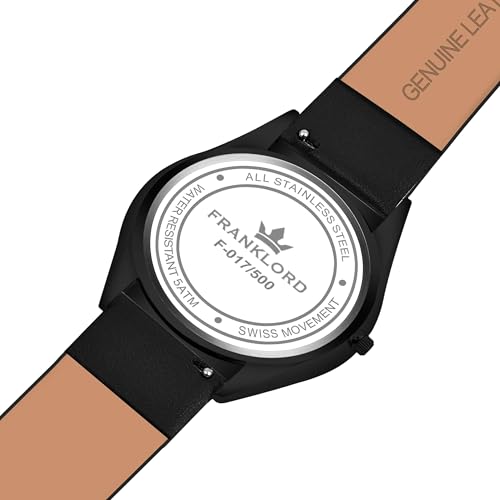 Image of Franklord Ultra-Slim Men's 5 mm Swiss Movement Dress Watch - 40 mm Case, Sapphire Crystal, 316L Stainless Steel with Leather Strap