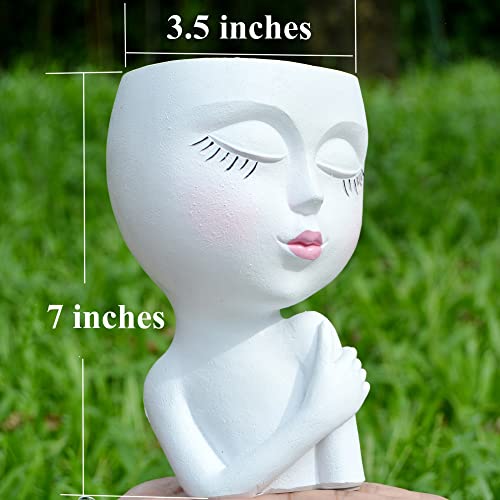 Lovtoctic Face Planters For Indoor Plants, Face Flower Pot Head Planter, Cute Succulent Pot Heads Plant Pots, Small Garden Statue Plant Pot For Outdoor Plants, Art Vase With Plug (7.2" Girl White) #TOP1
