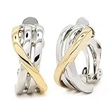 Sparkly Bride Clip on Earrings Criss Cross Crossover Two-tone Women Fashion