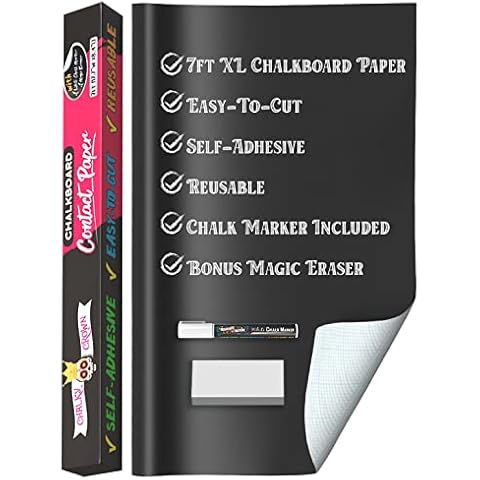 Chalkboard Contact Paper - Chalkboard Paper Roll Peel and Stick, Black Contact Paper - Chalkboard Wallpaper, Stick and Peel Chalkboard, Paper for Wall (7 Feet, Chalk Wallpaper) Cover