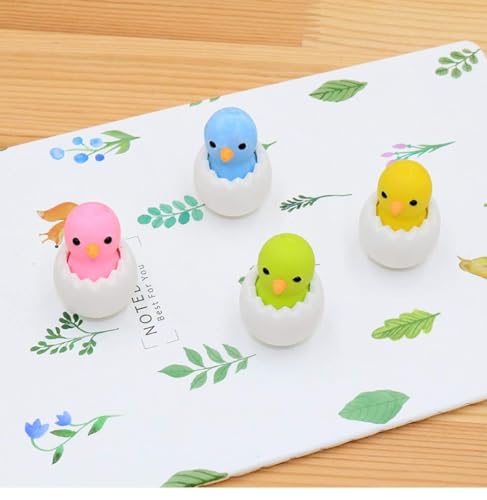 Image of AK Store (Pack of 4) 3D Cute Cartoon Shape Rubber Pencil Erasers, School Stationery for Kids, Boys Girls, Birthday Return Gifts (Chicken in Eggshell)