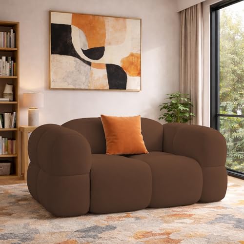 Image of Casaliving Vetras Modern Velvet Bubble Cloud Sofa, Tufted Design Upholstered 1 Seater Sofa Set for Living Room, (Brown Colour) Premium Velvet Fabric Sofa