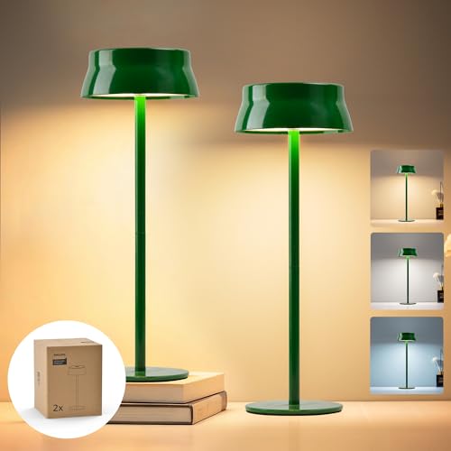 Philips Tischlampe Kabellose 2 Stück, Portable LED Akku Tischleuchte mit 2 stufig höhenverstellbar, Touch Stufenlos Dimmbar Nachtlicht, Wasserdicht für Schlafzimmer, Grün