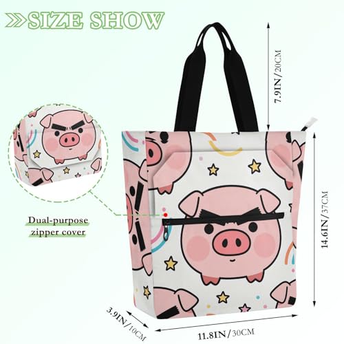 Bolsa de mano de cerdo rosa: bolso para libros escolar resistente y lavable 4