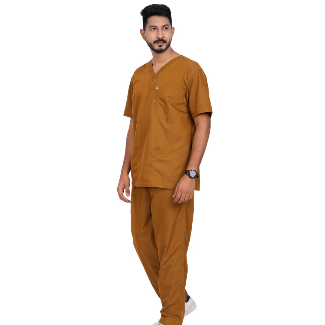 Triyaansh Medix - Men Veda V Neck Scrubs | Comfortable Medical Scrub Suit | High-Quality Breathable Material | For Doctors | Nurses | Paramedic | Medical Professionals (Desert Camel, Large) (B0DBV827WJ) Amazon Price History, Amazon Price Tracker