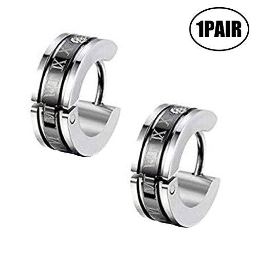 JZZJ Boucles d'oreilles Homme Chic Chiffre Romain Acier Inoxydable Clous d'oreilles Couleur Argent Or Bleu Fantaisie Bi?Noir?