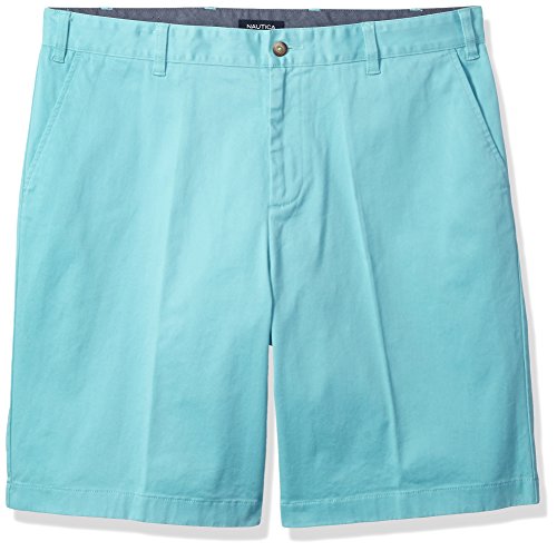 Nautica Men's Classic Fit Flat Front Stretch Solid Chino Deck Short, Aqua Wave, 60W Big-Tall
