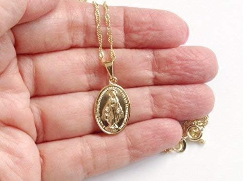 SIFRIMANIA Miraculous Medal Necklace Delicate 19.5 Inches Spiral Chain 18k Gold Plated Virgen de la Milagrosa - Image 3
